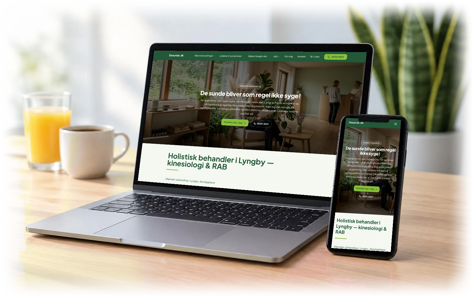 WebXtra-kundehjemmeside: desunde.dk på computer og mobiltelefon